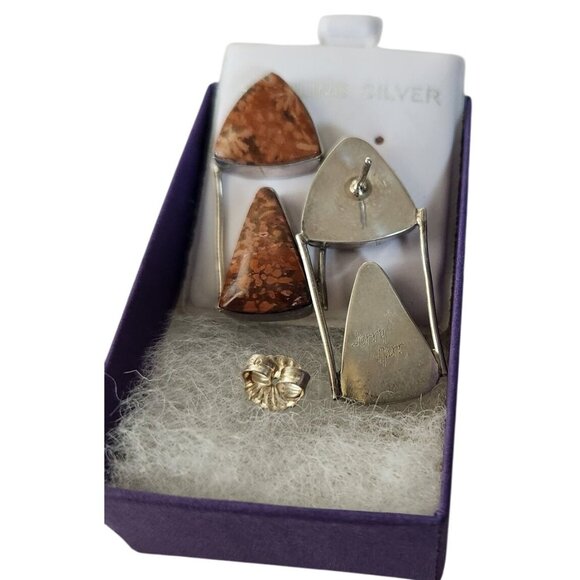 Earrings Moonkaite Jasper Post Silver Drop 10 gr Jerry & Fran Harr Handmade - Picture 7 of 13